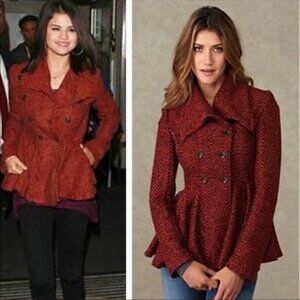 Free People Patricia Pea Coat Tweed Peplum Jacket Size 0